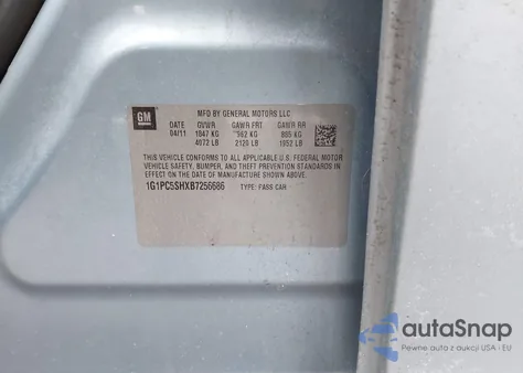 2011 Chevrolet Cruze Ls z USA, uszkodzony, nr VIN 1G1PC5SHXB7256686